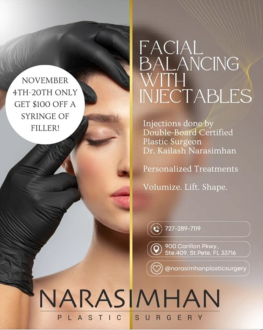 Plastic surgery promotion for facial injectables treatments.